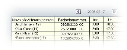 Personalliste kan vises p� skjermen eller skrives ut p� papir